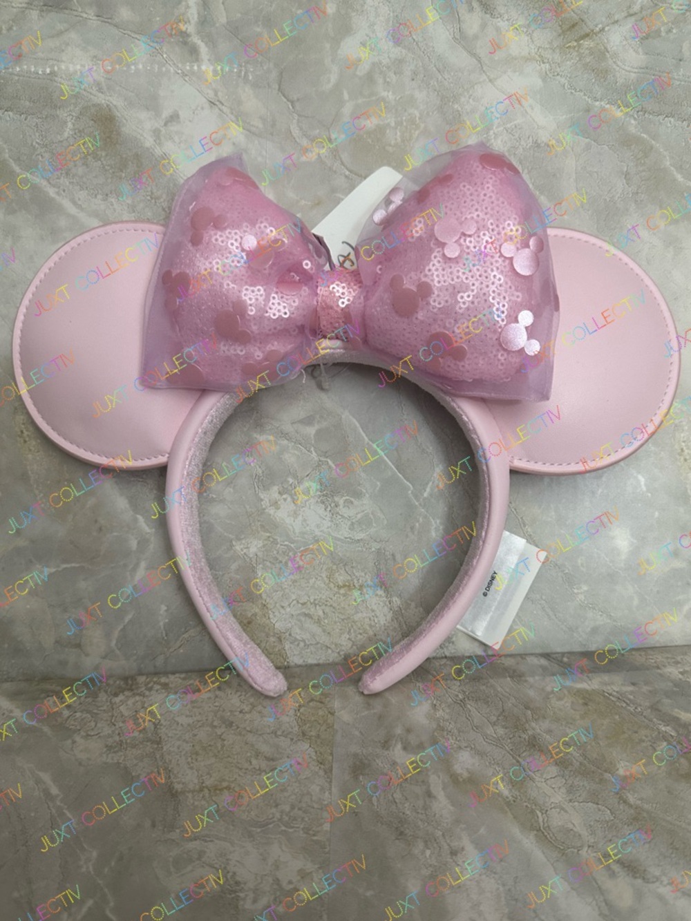 Disney Parks Disneyland Mickey Sequin Bow Pink Leather Minnie Ears Headband